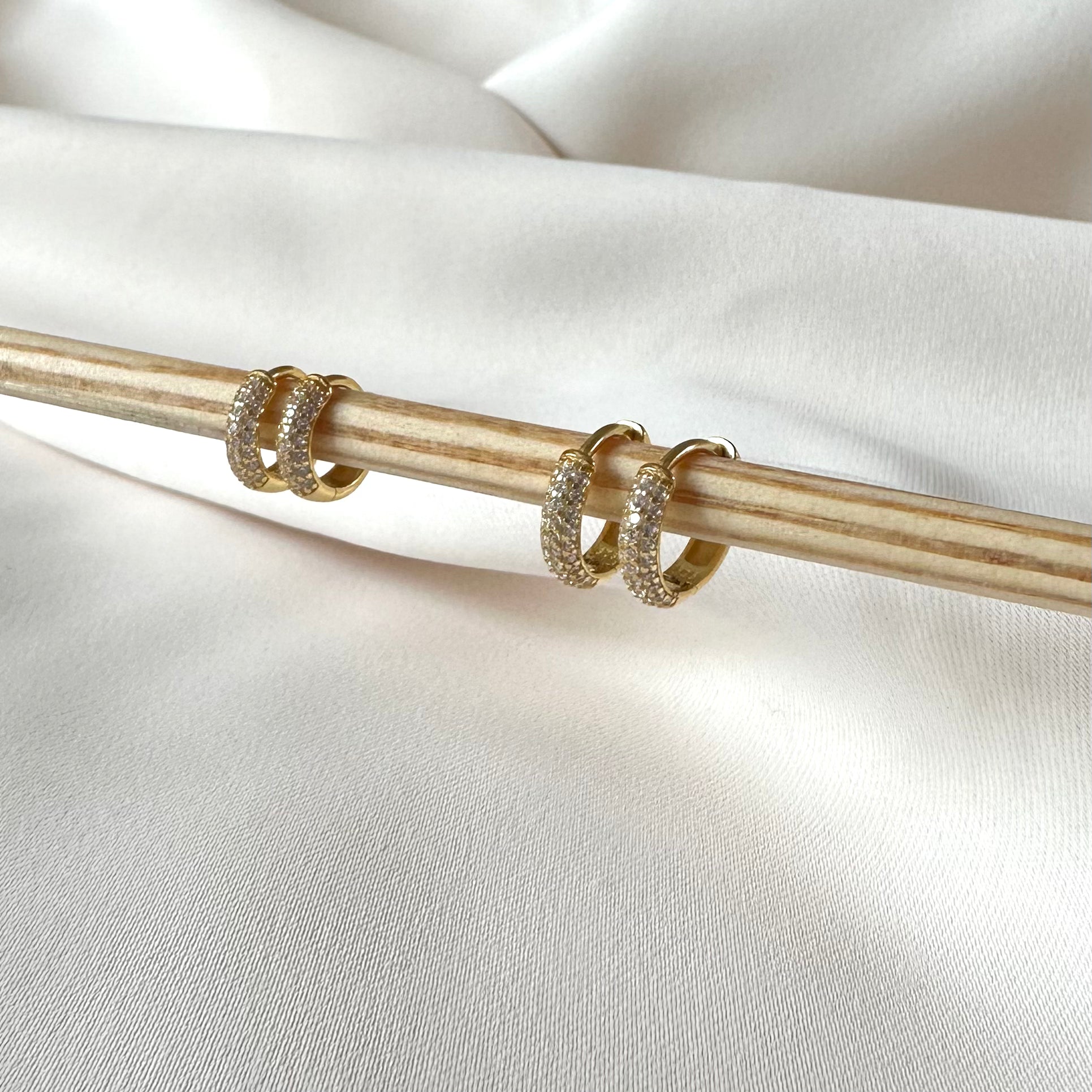 gold earrings with pave CZ