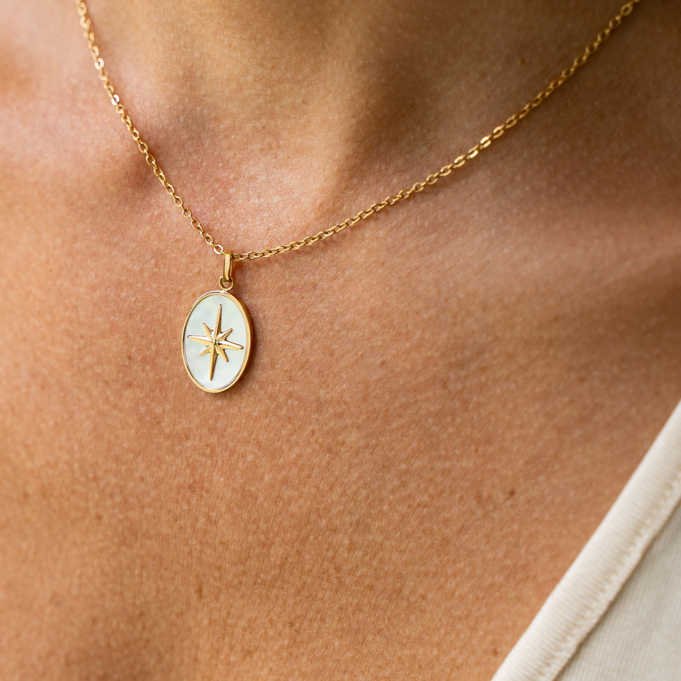 gold pearl star necklace stainless steel