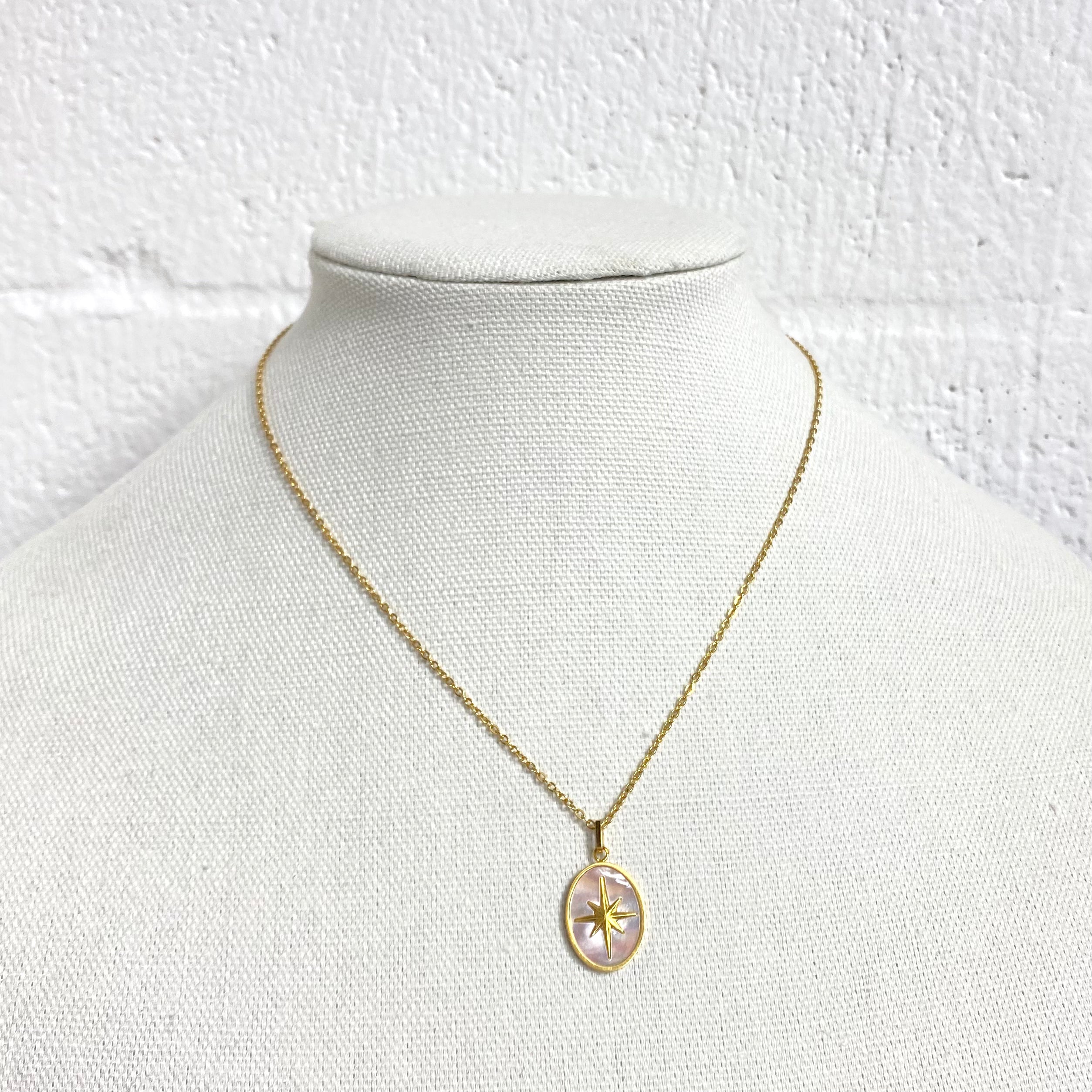 gold pearl star necklace stainless steel