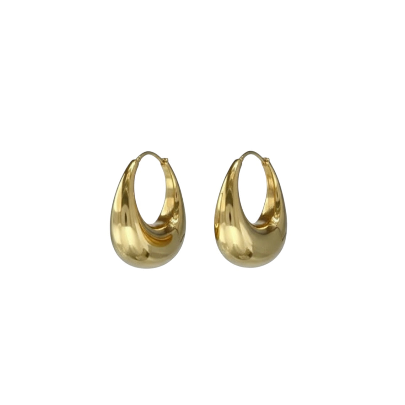 Pair of gold hoop earrings on a white background