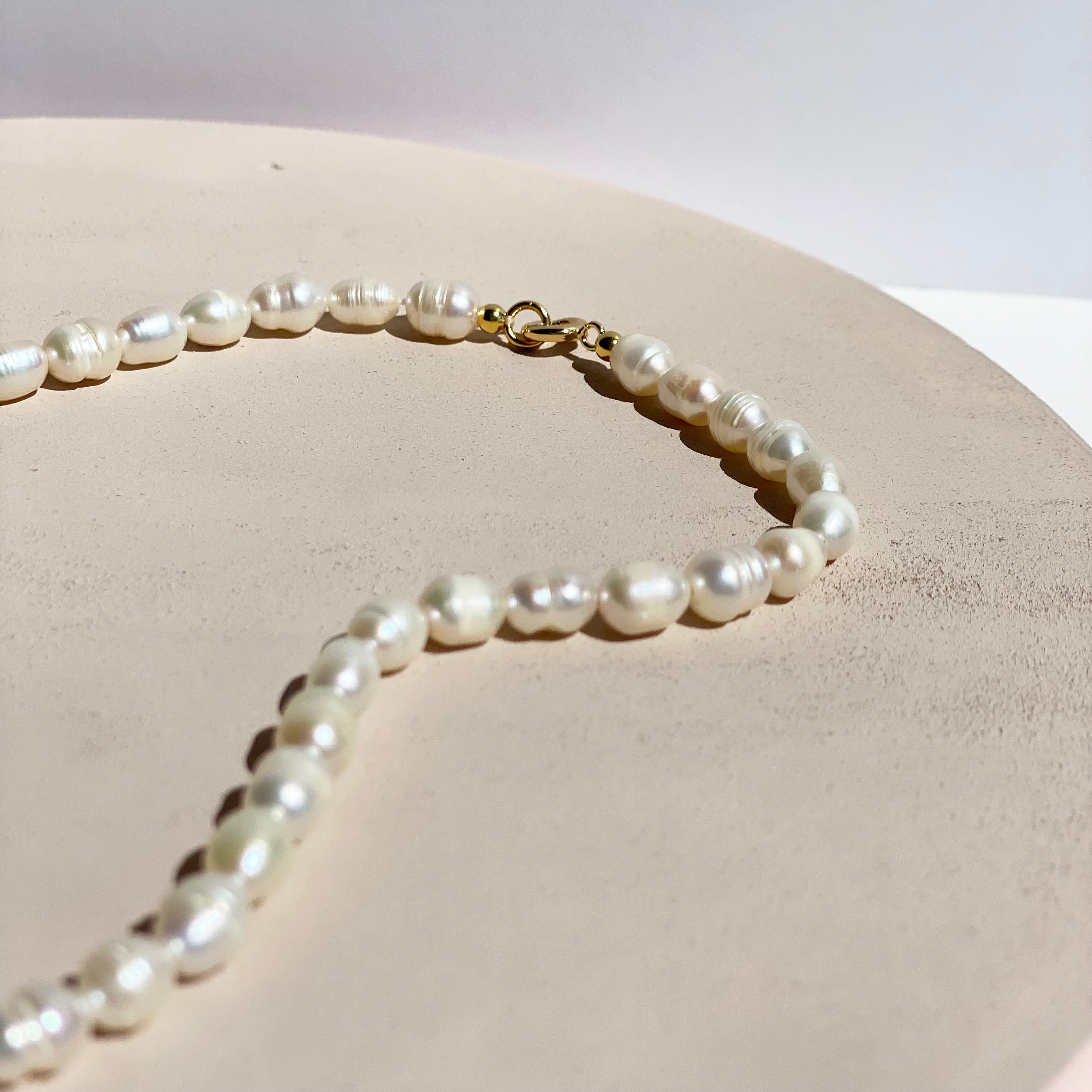 fresh water pearl necklace with 18k gold plated closure
