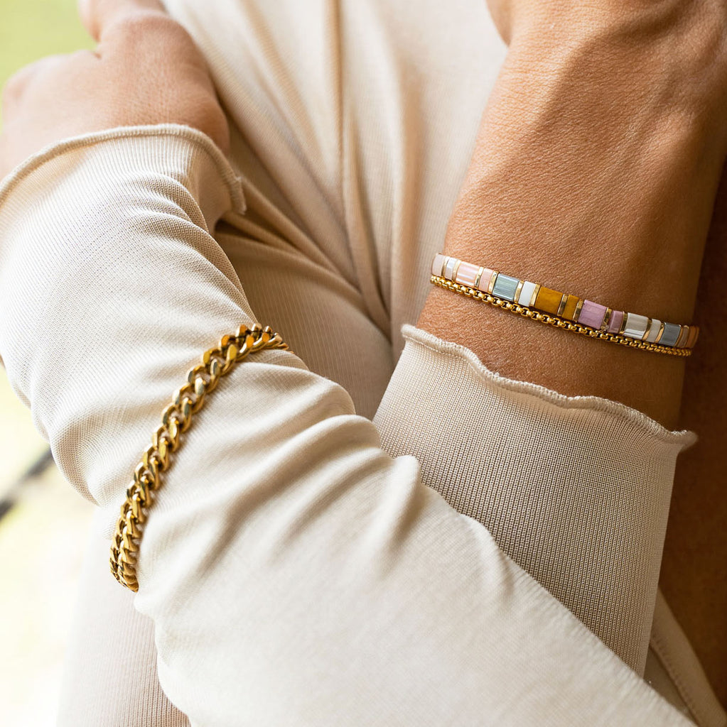 gold cubana link chain bracelet
