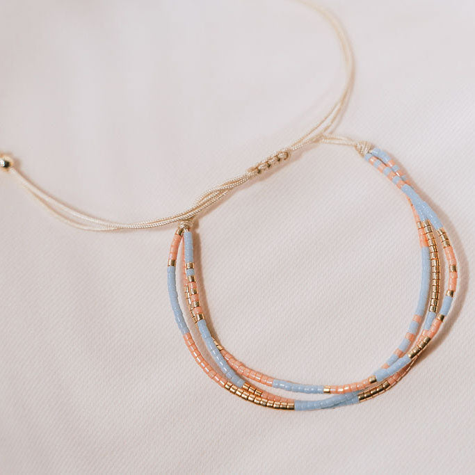 beaded bracelet colorful adjustable triple row  Edit alt text