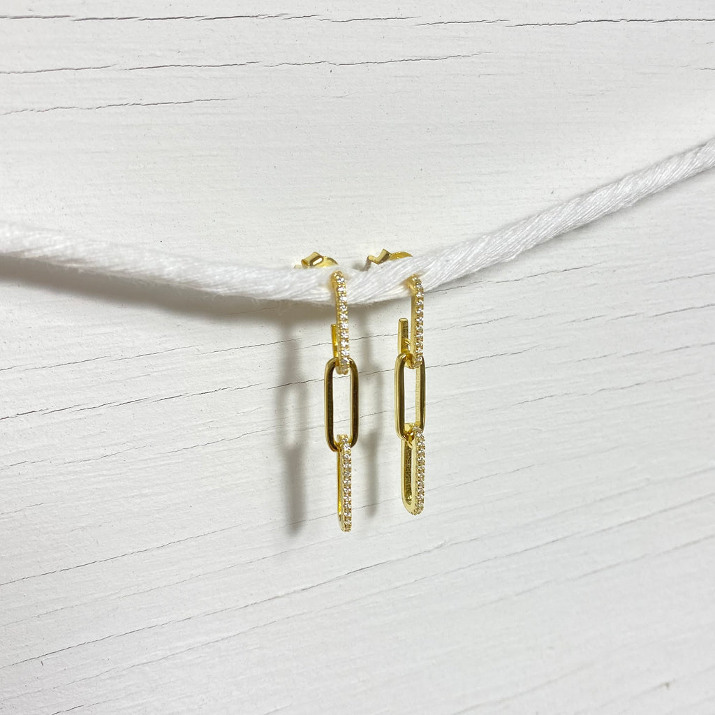gold with crystal details link hang earrings