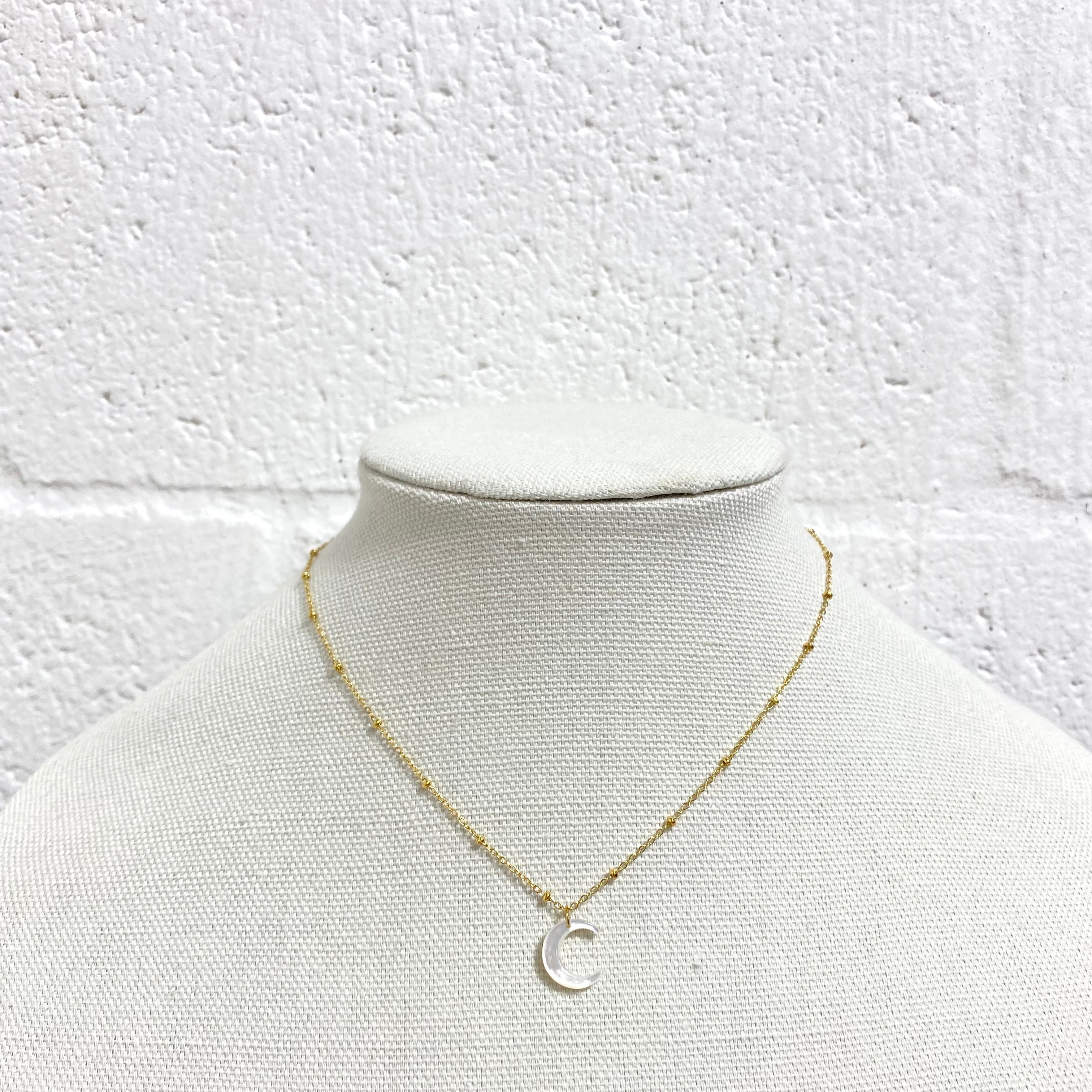 pearled moon with beaded delicate gold chain